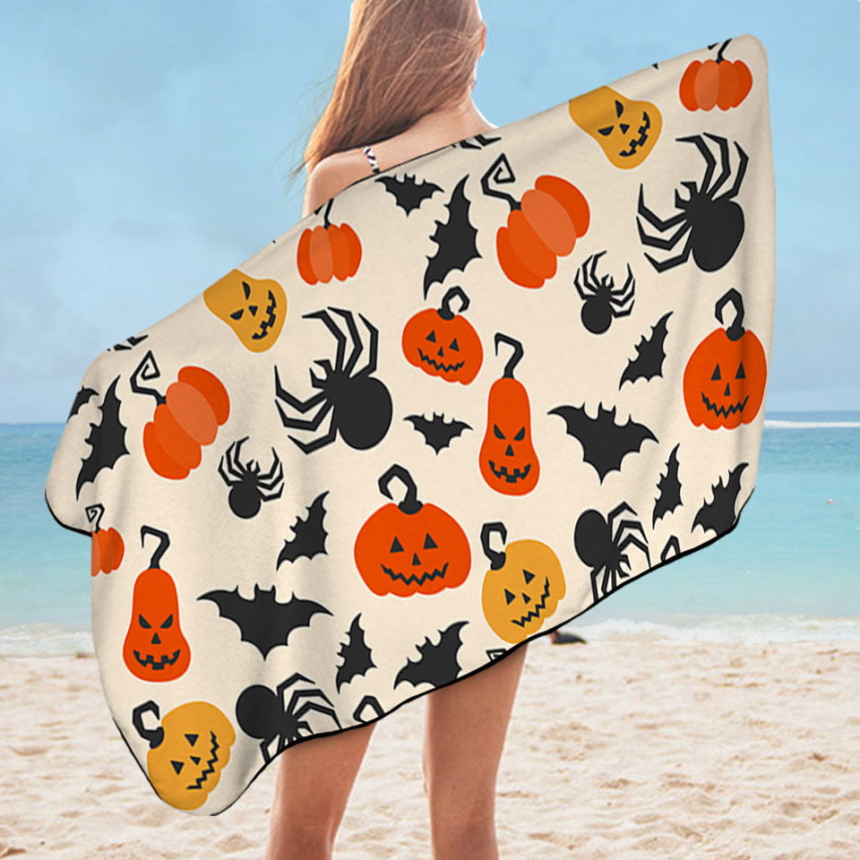 Halloween Microfibre Beach Towels Scary Pumpkins Bats and Spiders
