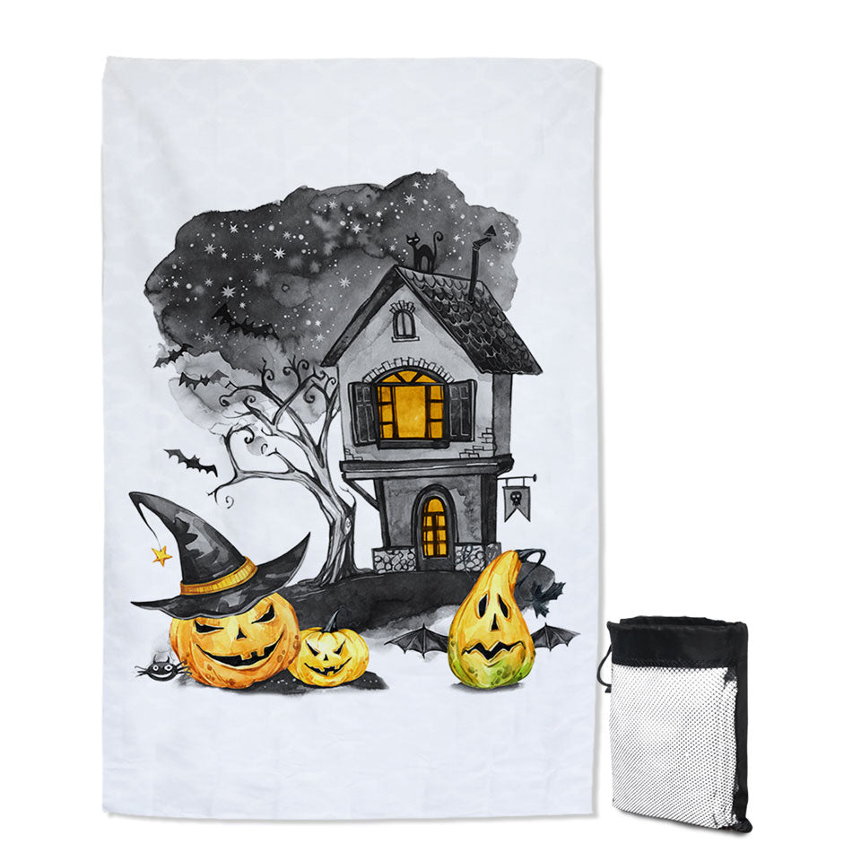 Halloween Quick Dry Beach Towel Haunted House
