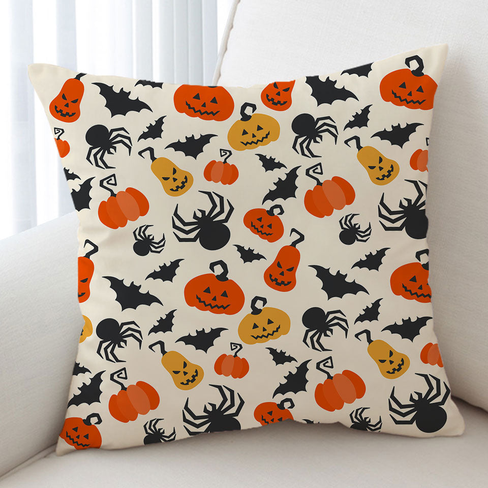 Halloween Throw Pillow Scary Pumpkins Bats and Spiders