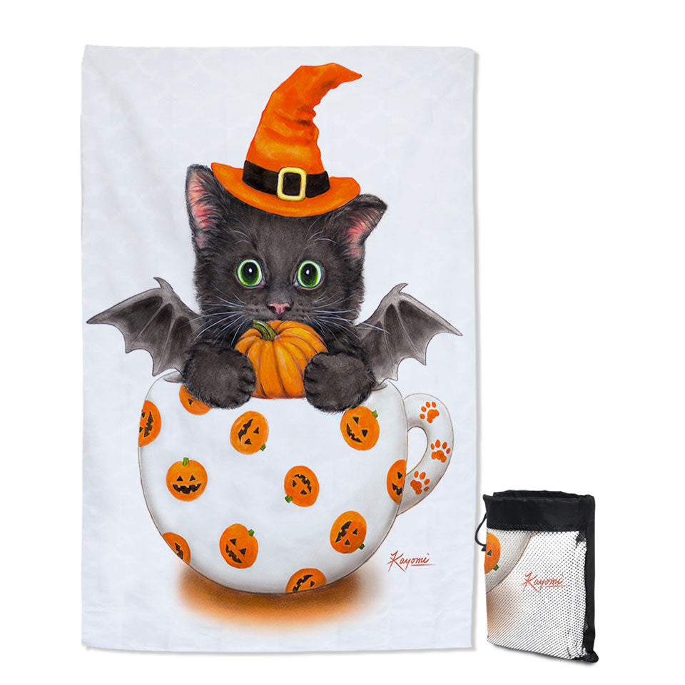 Halloween Travel Beach Towel Cat the Pumpkin Cup Bat Kitten