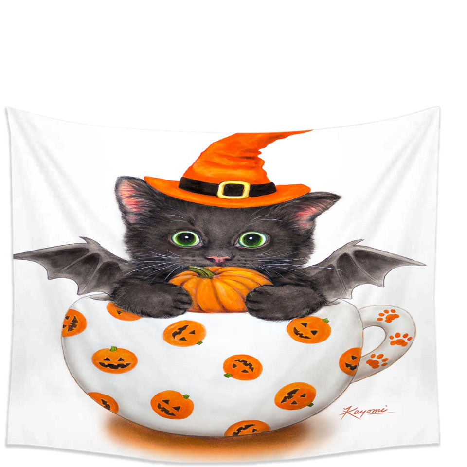 Halloween Wall Decor Tapestries Cat the Pumpkin Cup Bat Kitten