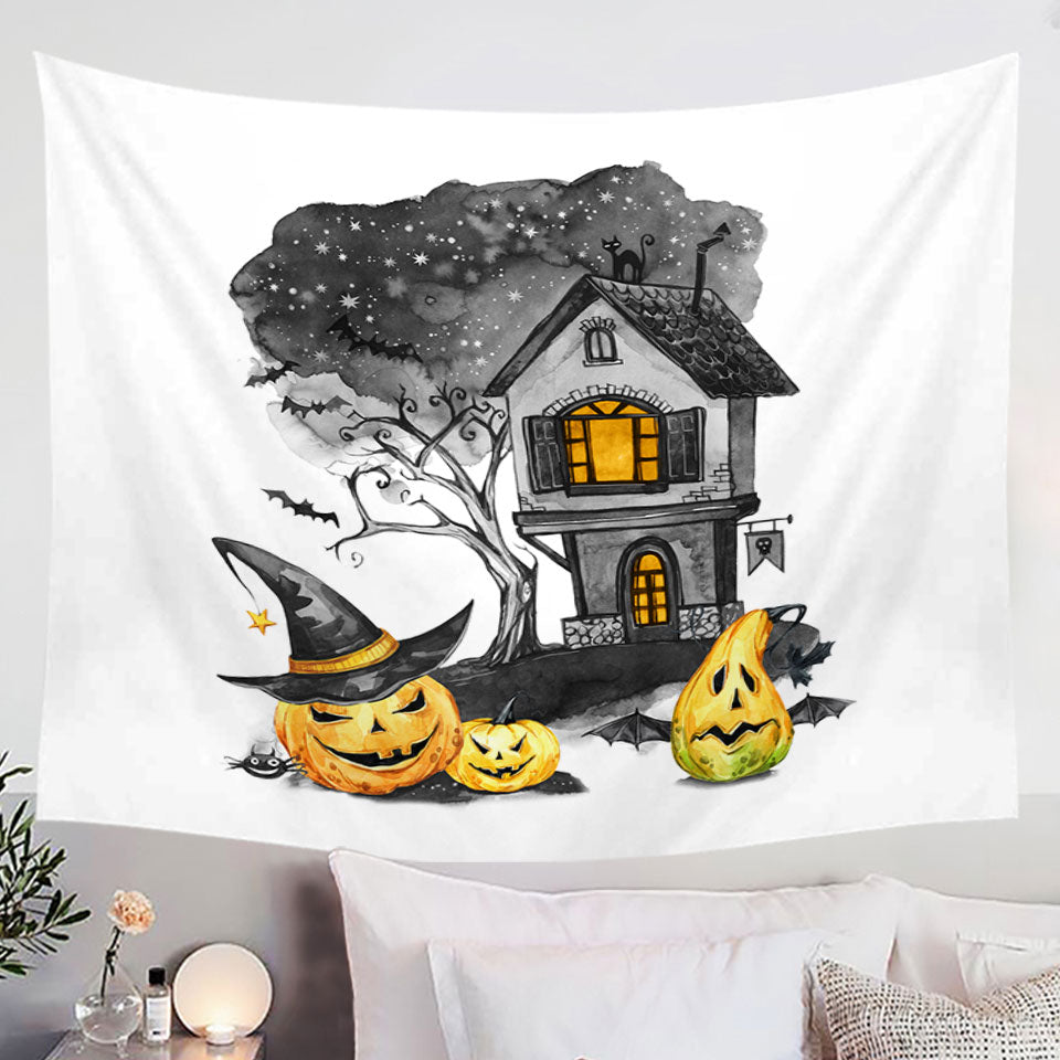 Halloweens Wall Decor Tapestry with Haunted House