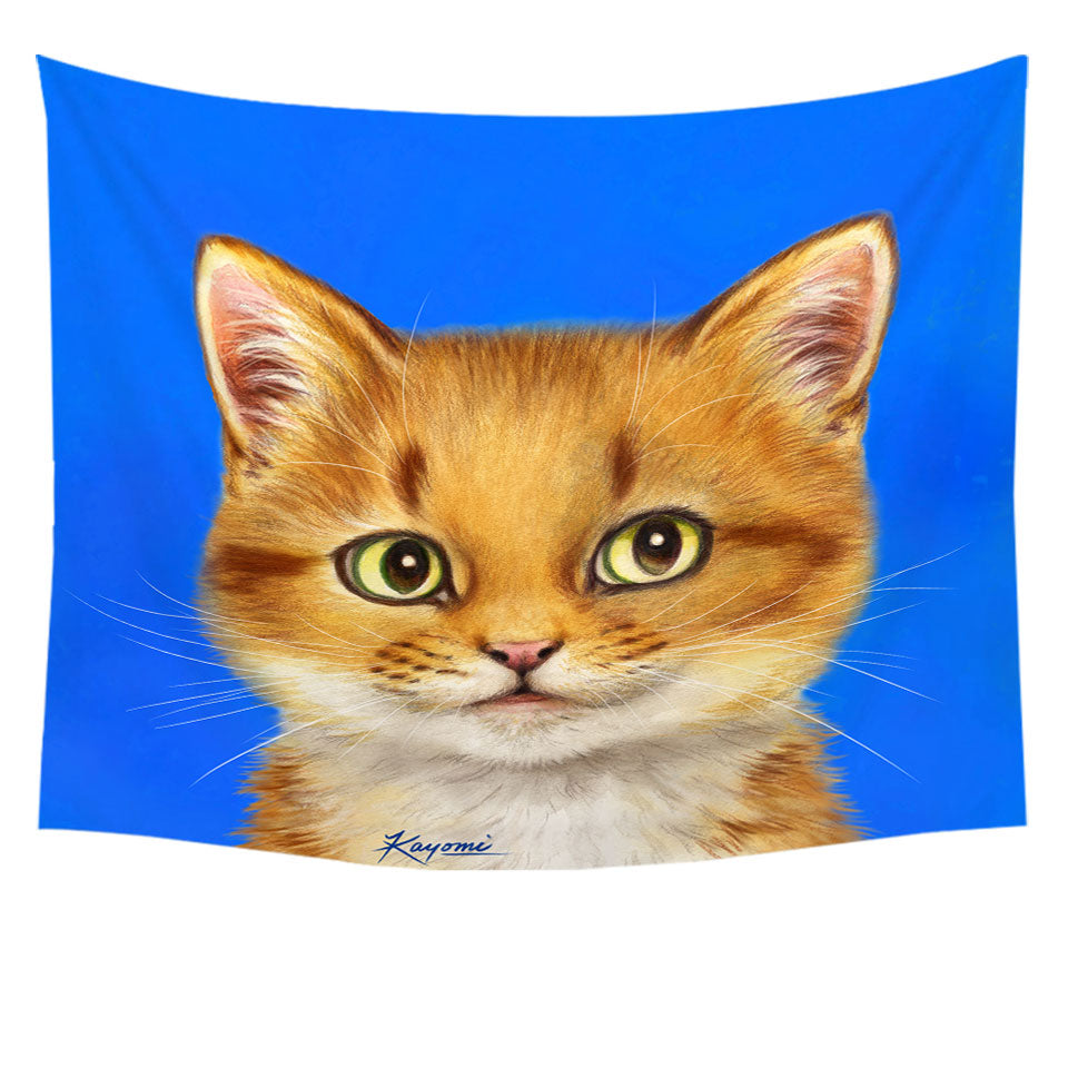 Handsome Ginger Cat over Blue Tapestry