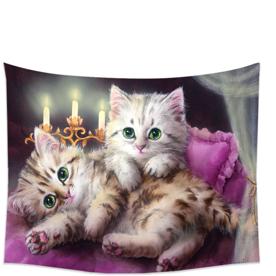 Hanging Fabric On Wall Decor Cats Art Paintings Candle Night Kittens