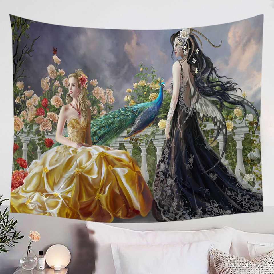 Hanging Fabric On Wall Décor of Fantasy on the Rose Balcony Light and Dark Princesses