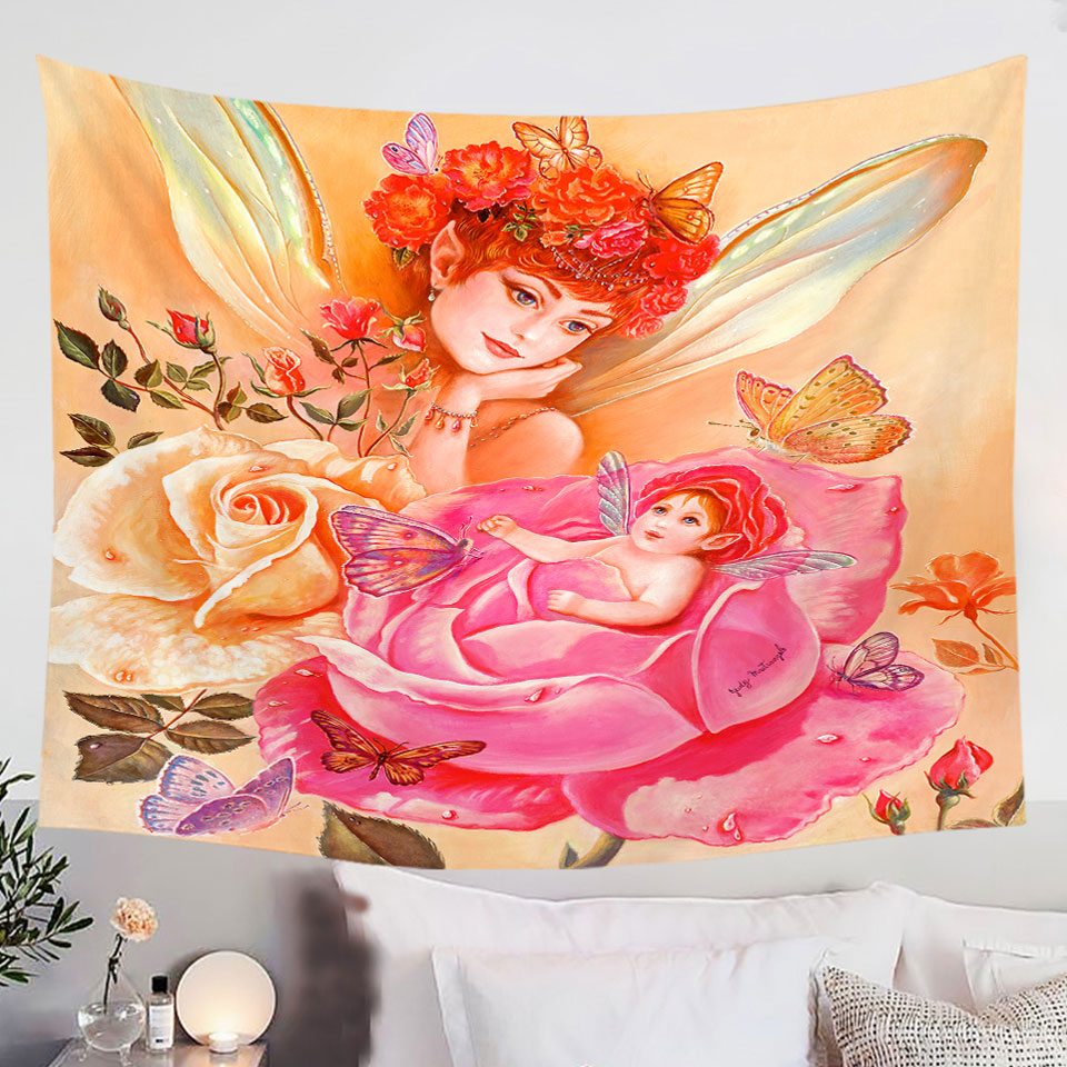 Hanging-Fabric-On-Wall-Roses-Fairy-and-Her-Baby-Painting-My-Little-Rosebud