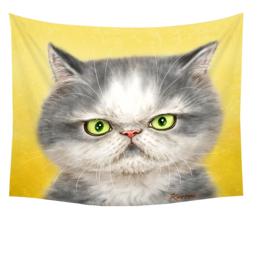Hanging Fabric On Wall with Angry Grey Kitten Cats Art Drawings