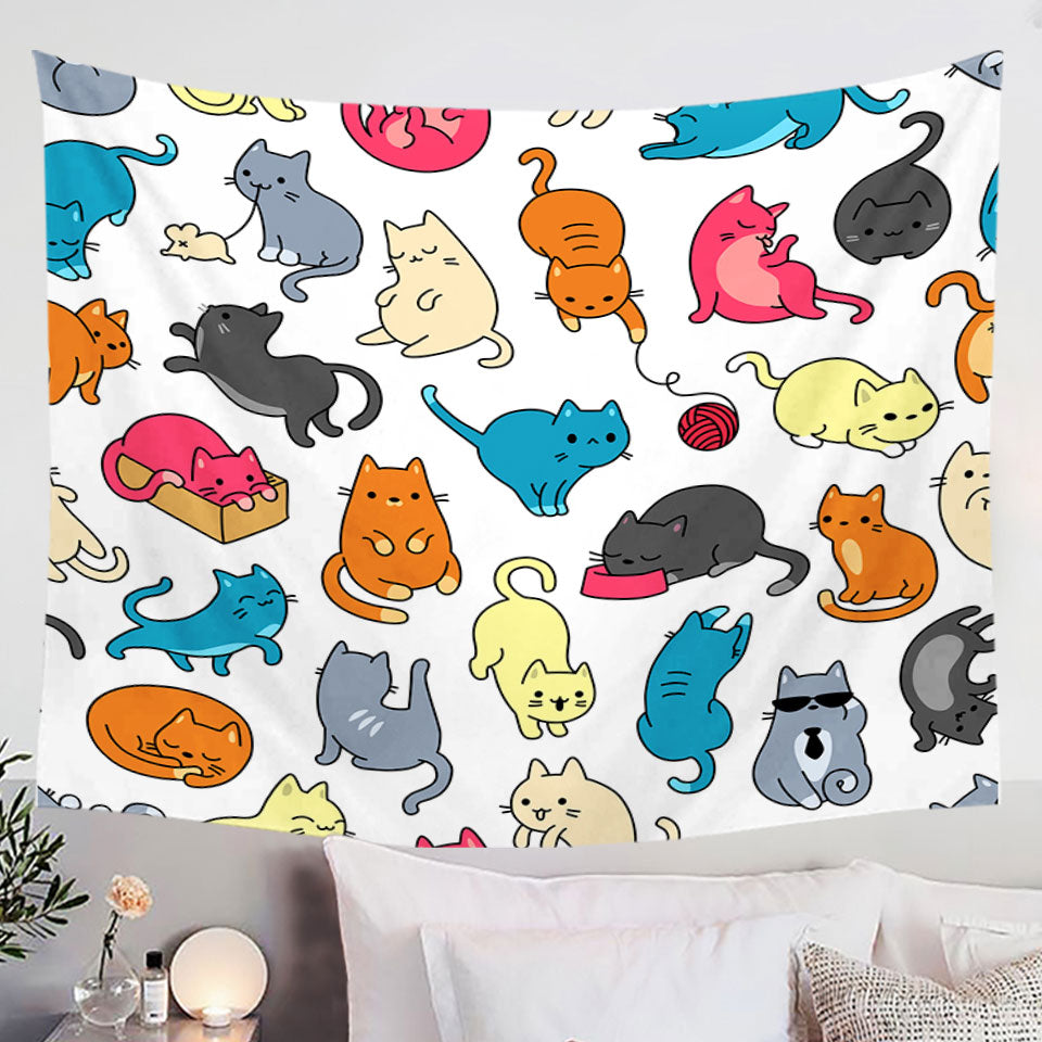Hanging Fabric On Wall with Multi Colored Cats Drawings