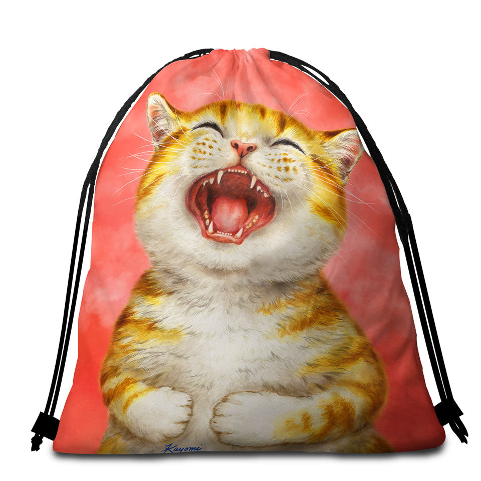 Happy Beach Towel Pack Kitten Laughing Cute Ginger Cat