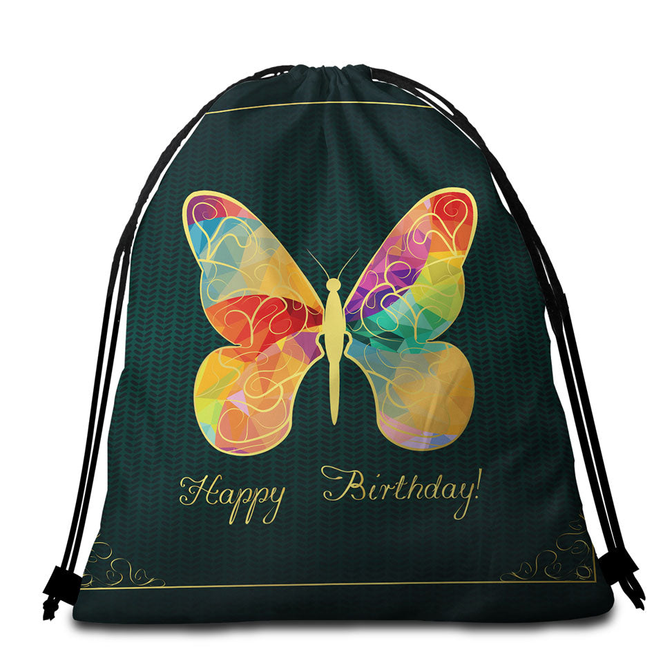 Happy Birthday_ Butterfly Beach Towel Bags