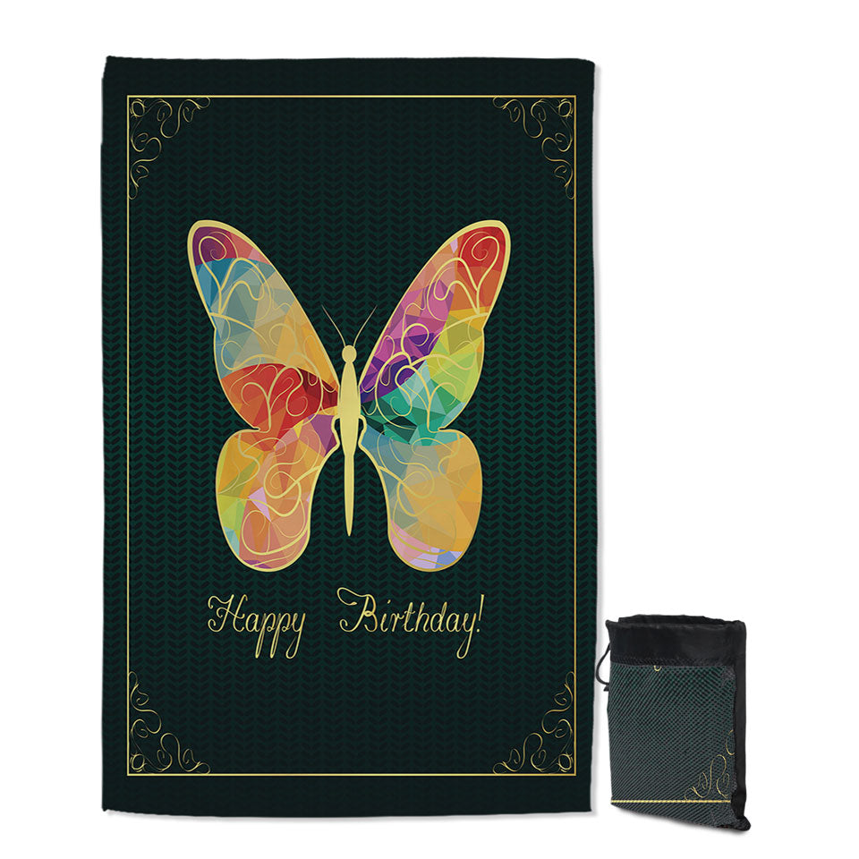 Happy Birthday_ Butterfly Quick Dry Beach Towel