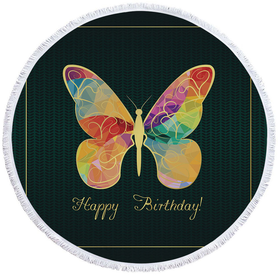 Happy Birthday_ Butterfly Round Beach Towel