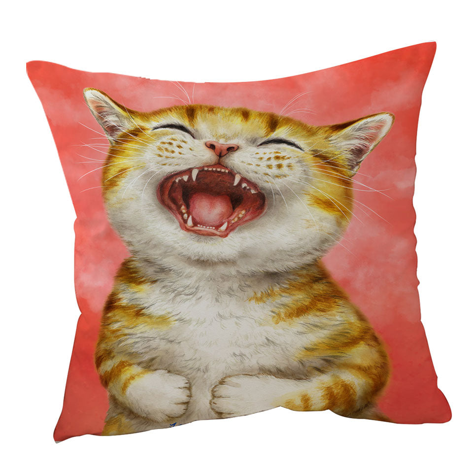 Happy Cushion Covers Kitten Laughing Cute Ginger Cat
