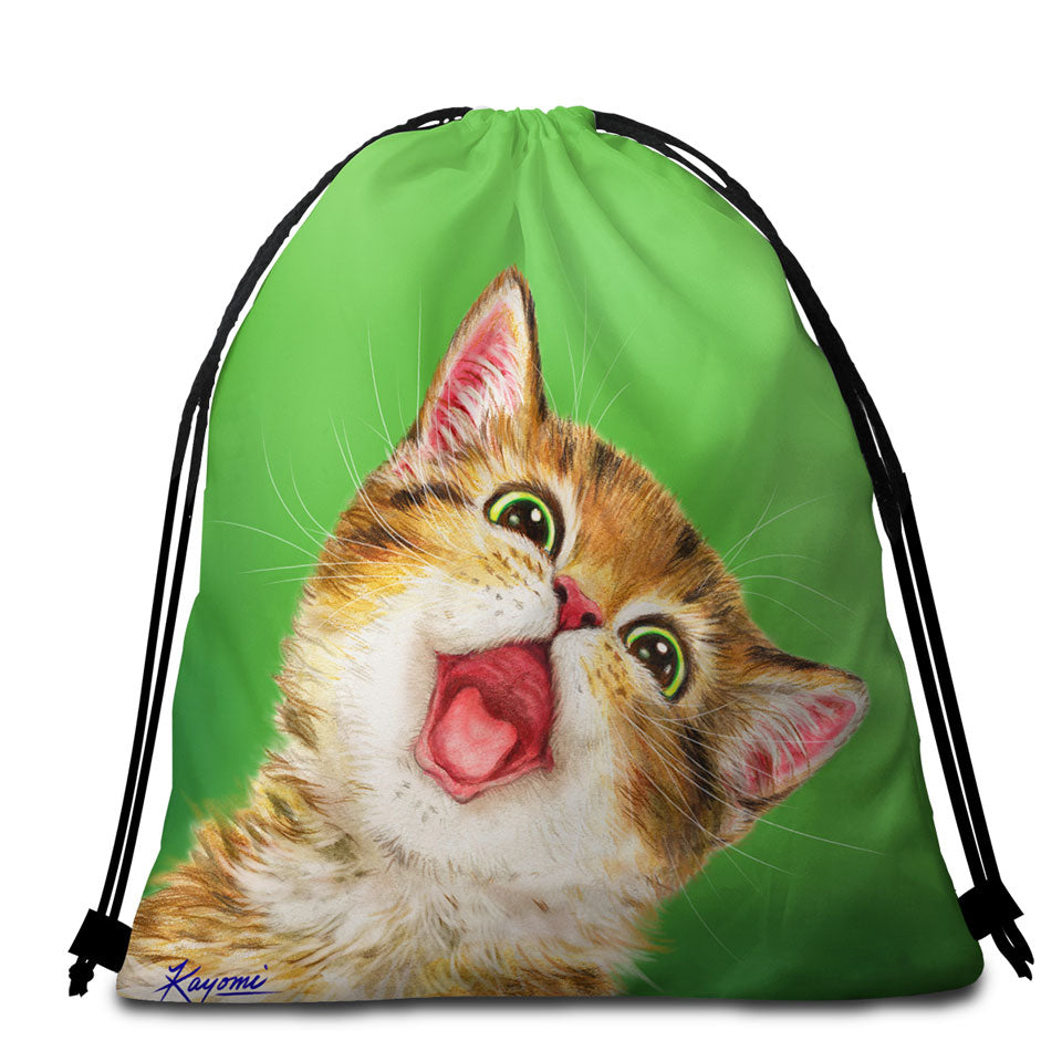 Happy Cute Kitty Cat Beach Bags and Towels for Kids