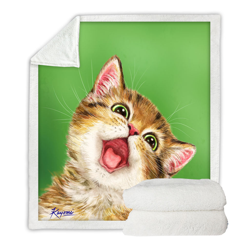 Happy Cute Kitty Cat Decorative Blankets for Kids