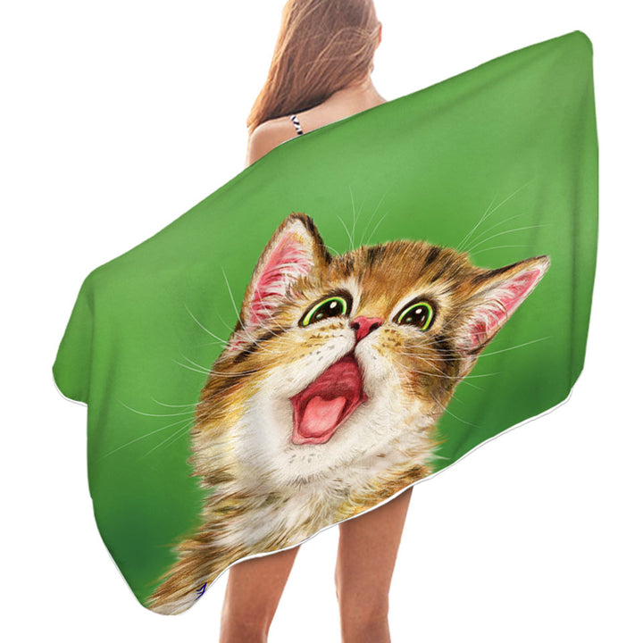 Happy Cute Kitty Cat Pool Towel for Kids