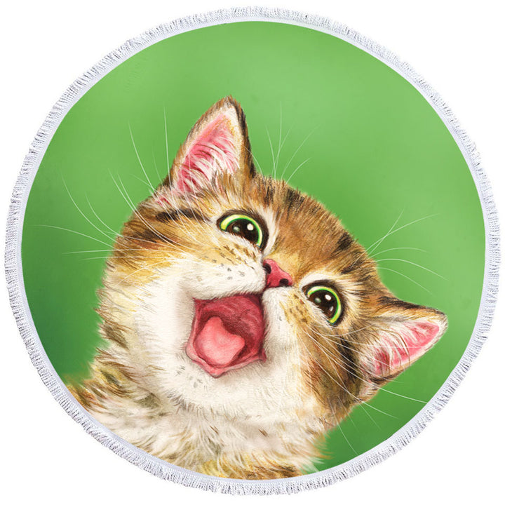 Happy Cute Kitty Cat Round Towel for Kids