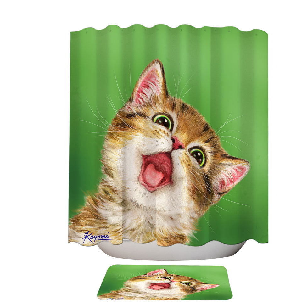 Happy Cute Kitty Cat Shower Curtains for Kids