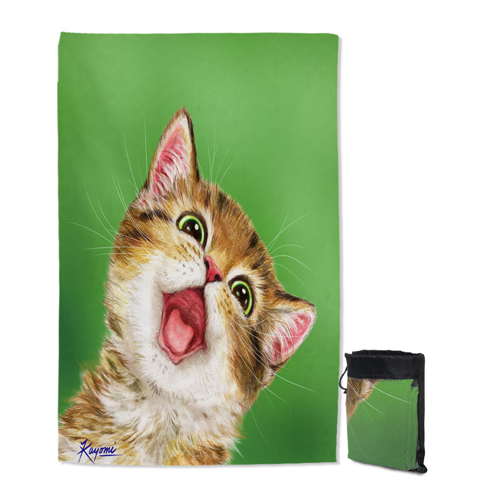 Happy Cute Kitty Cat Thin Beach Towels for Kids