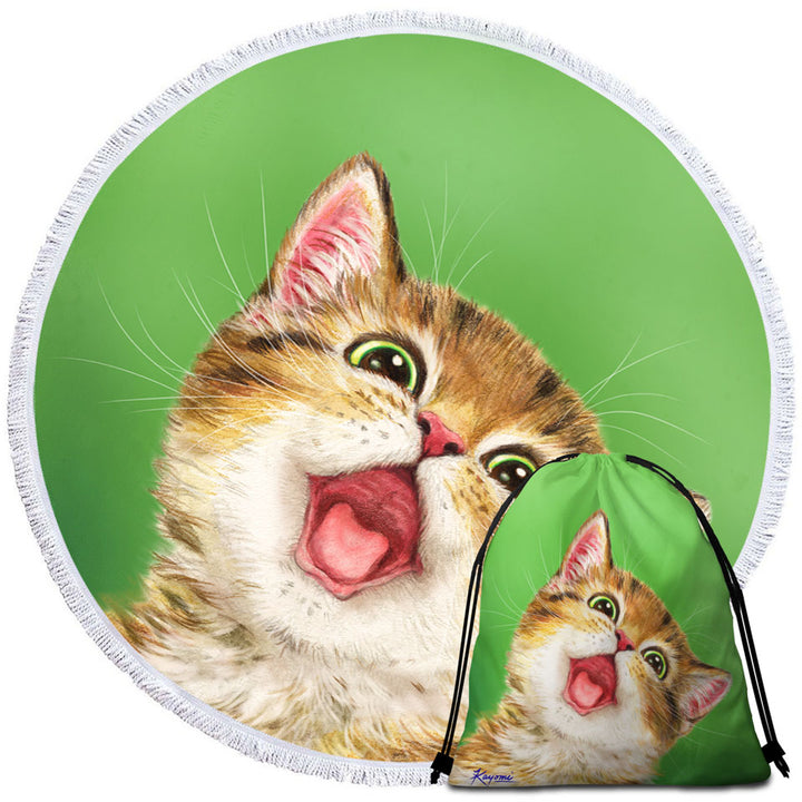 Happy Cute Kitty Cat Travel Beach Towel for Kids