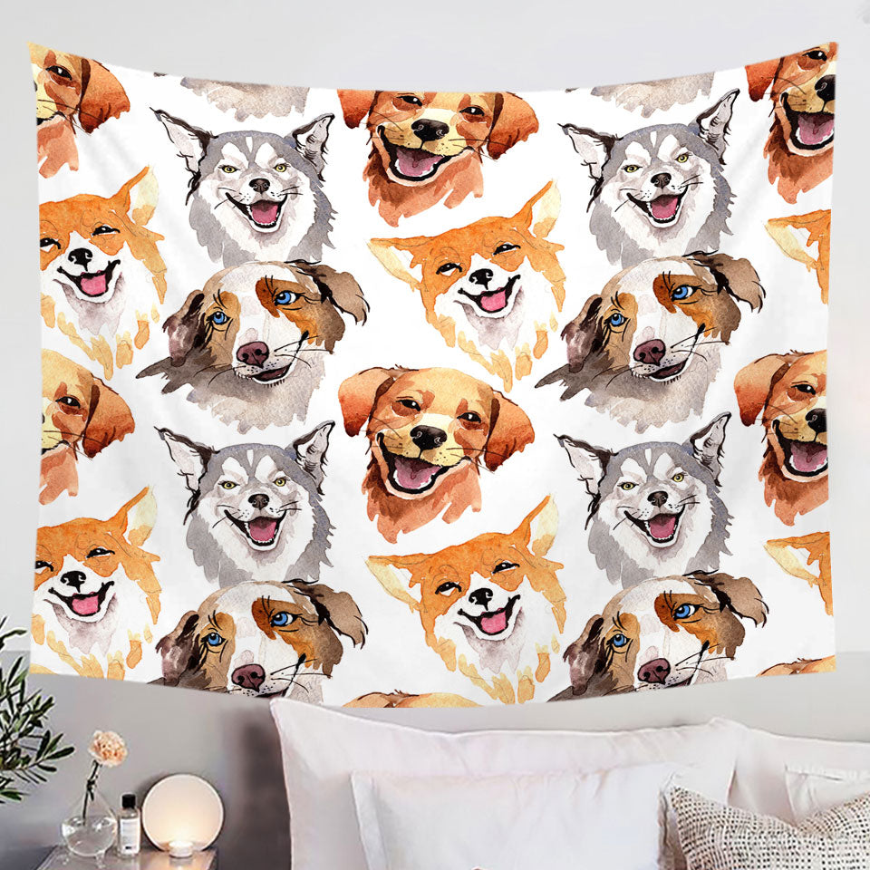 Happy Dogs Hanging Fabric On Wall