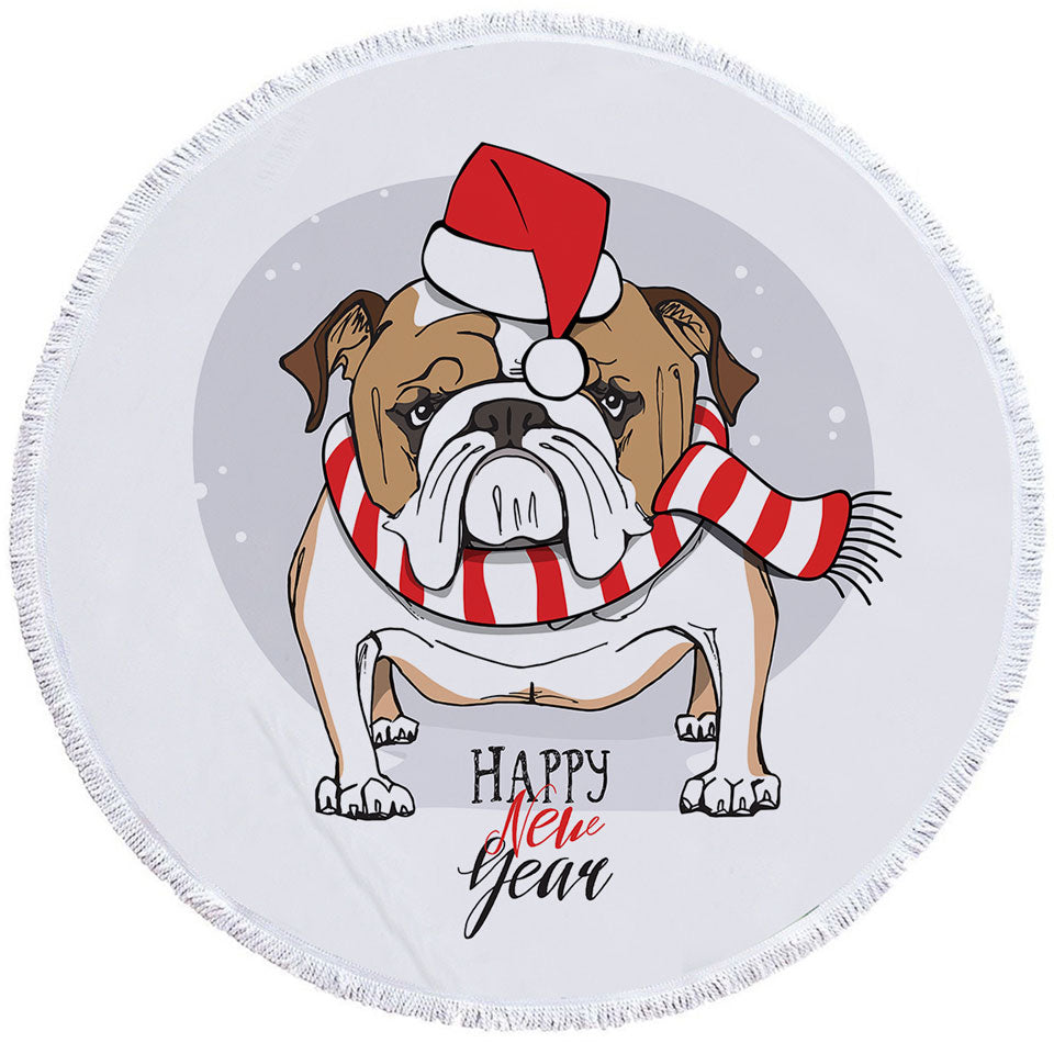 Happy New Year Funny Christmas Beach Towels On Sale Tough Bulldog