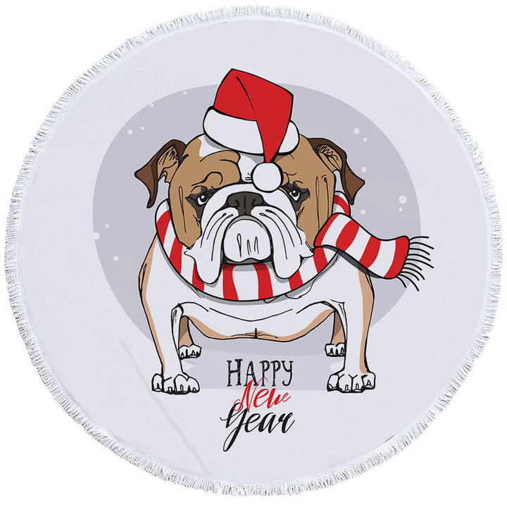 Happy New Year Funny Christmas Beach Towels On Sale Tough Bulldog