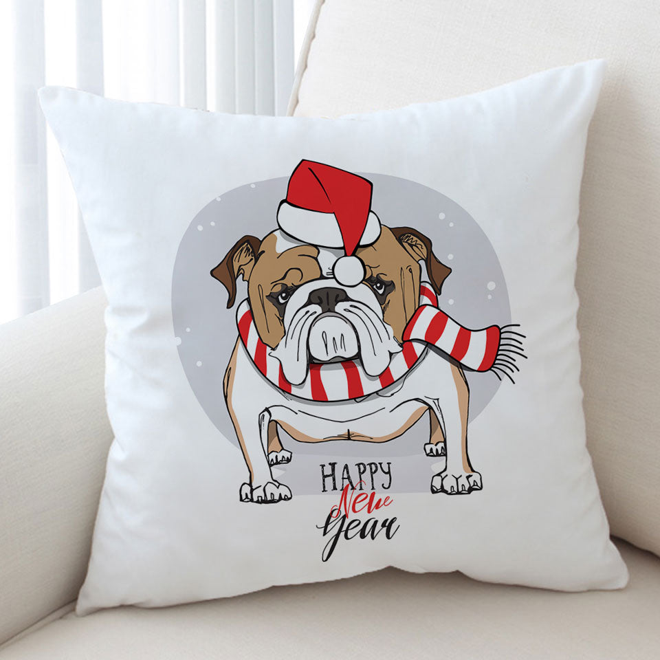 Happy New Year Funny Christmas Cushion Cover Tough Bulldog