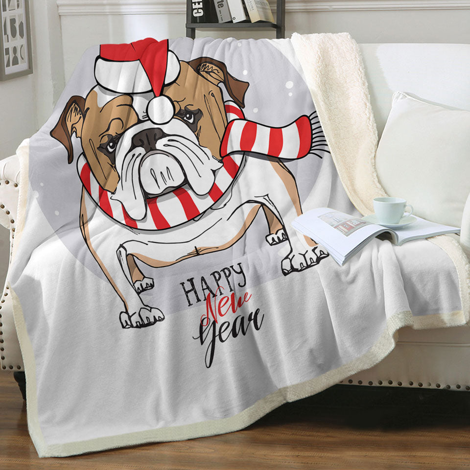 Happy New Year Funny Christmas Decorative Blankets Tough Bulldog