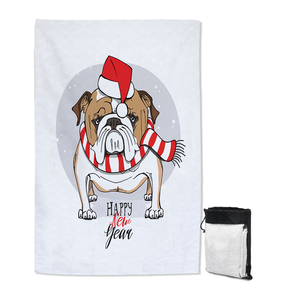 Happy New Year Funny Christmas Lightweight Beach Towel Tough Bulldog