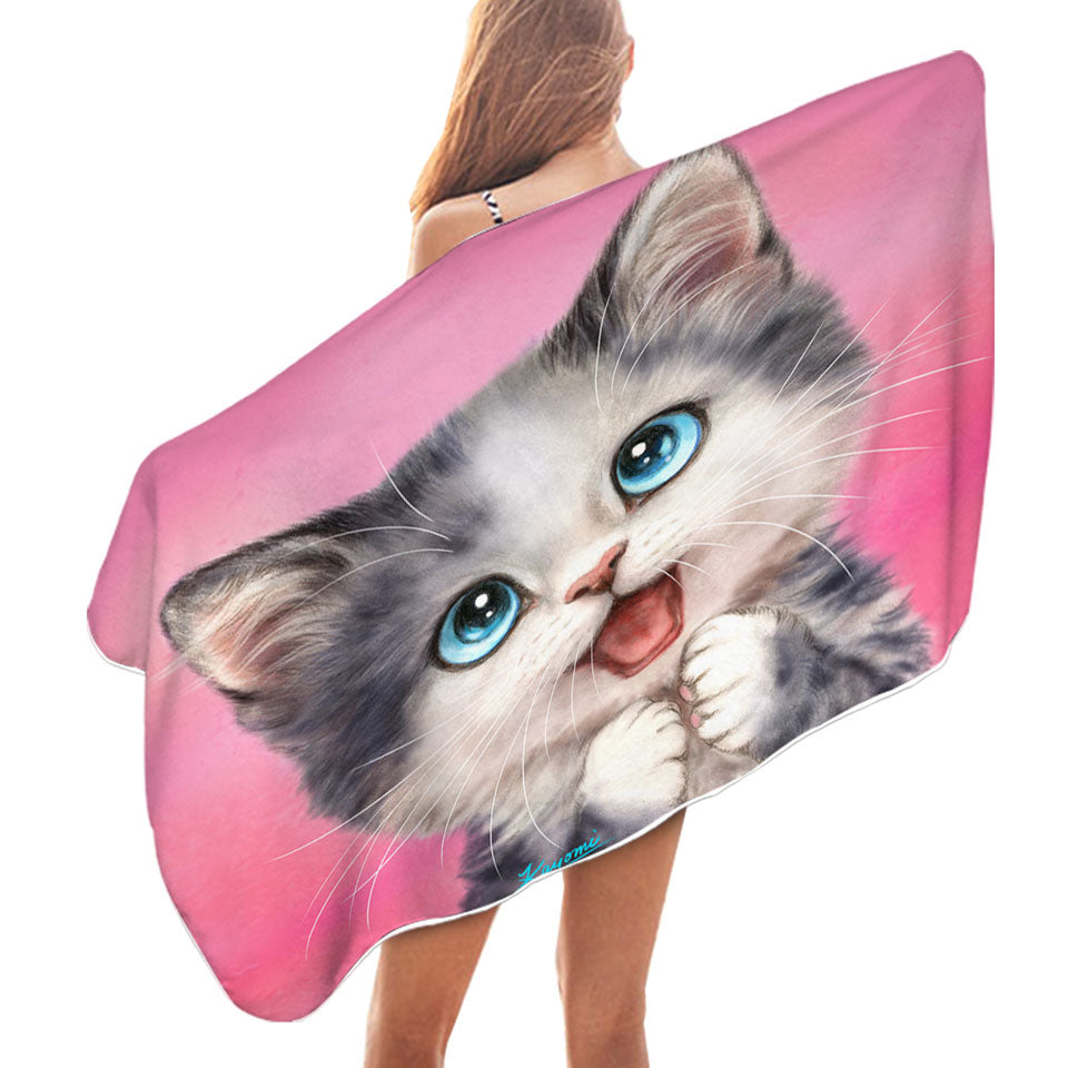 Happy Pool Towels Little Kitty Cute Cats Prints