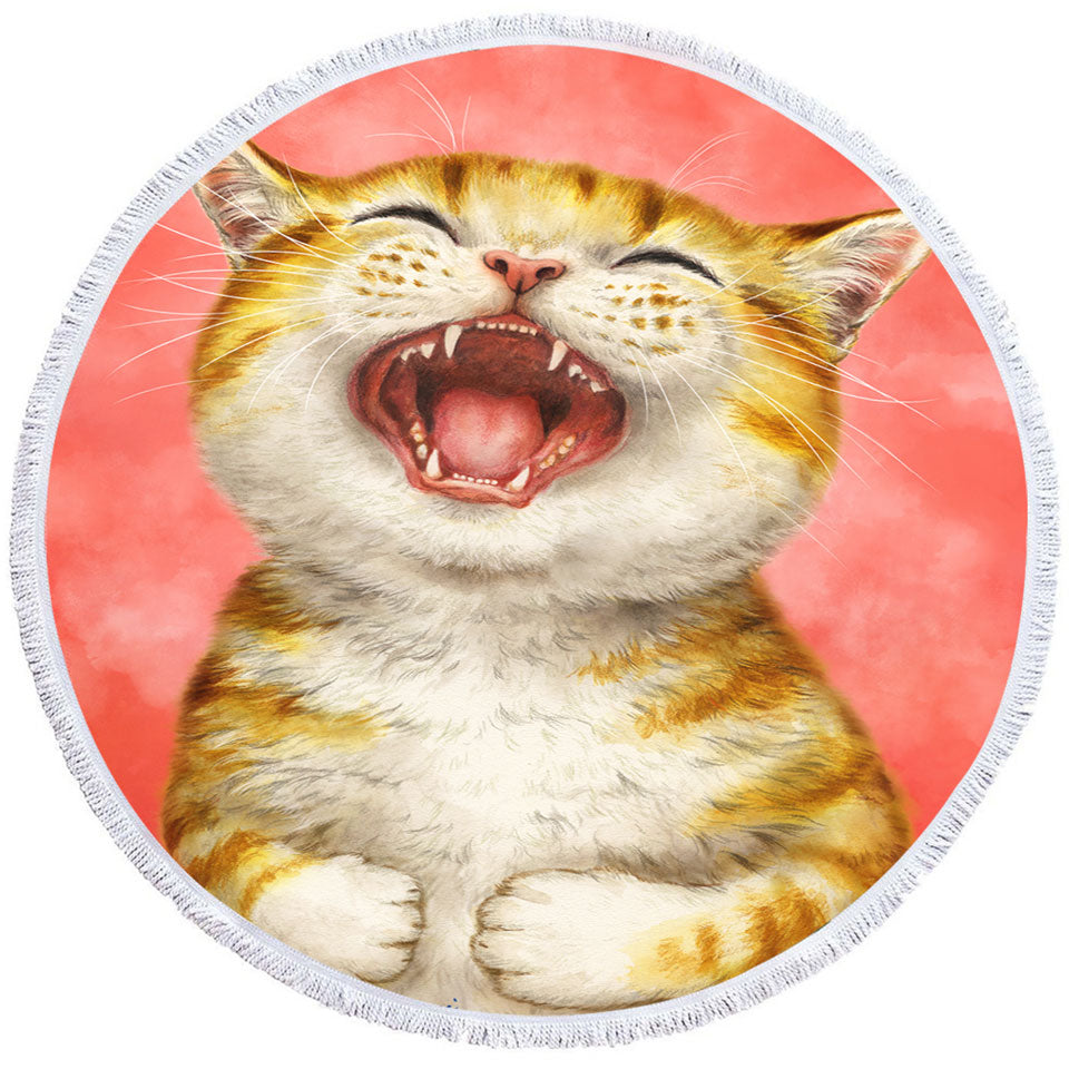 Happy Round Towel Kitten Laughing Cute Ginger Cat