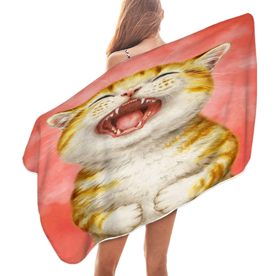 Happy Swims Towel Kitten Laughing Cute Ginger Cat