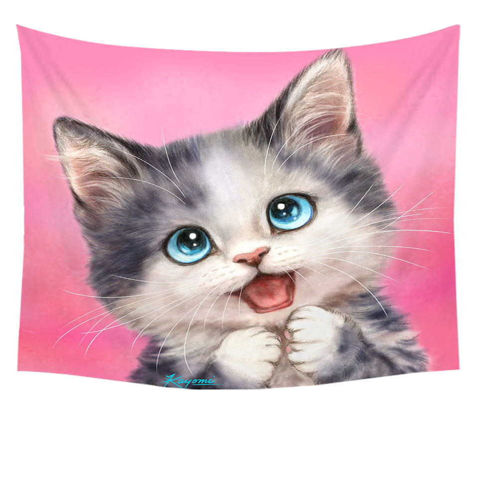 Happy Tapestry Wall Decor Little Kitty Cute Cats Prints