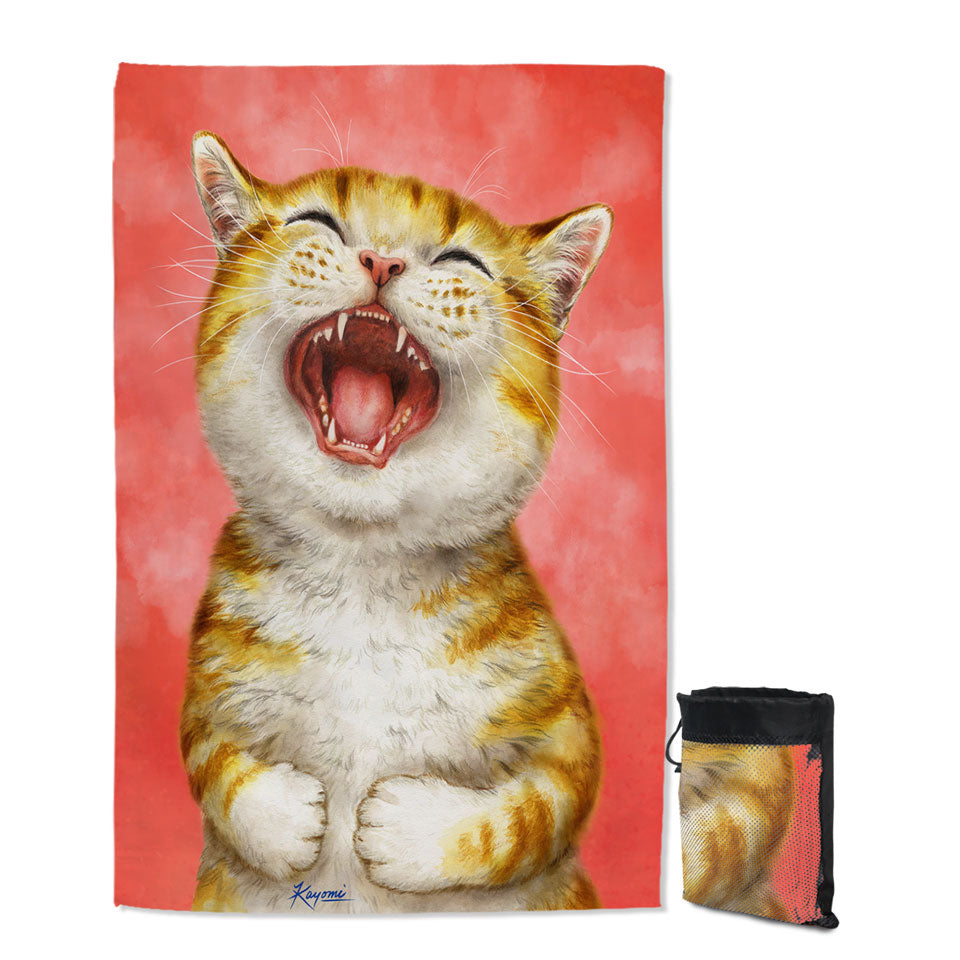 Happy Thin Beach Towels Kitten Laughing Cute Ginger Cat