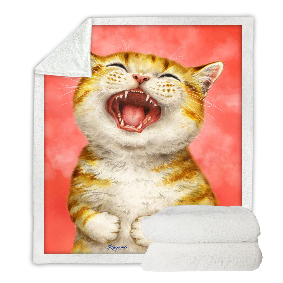 Happy Throw Blanket Kitten Laughing Cute Ginger Cat
