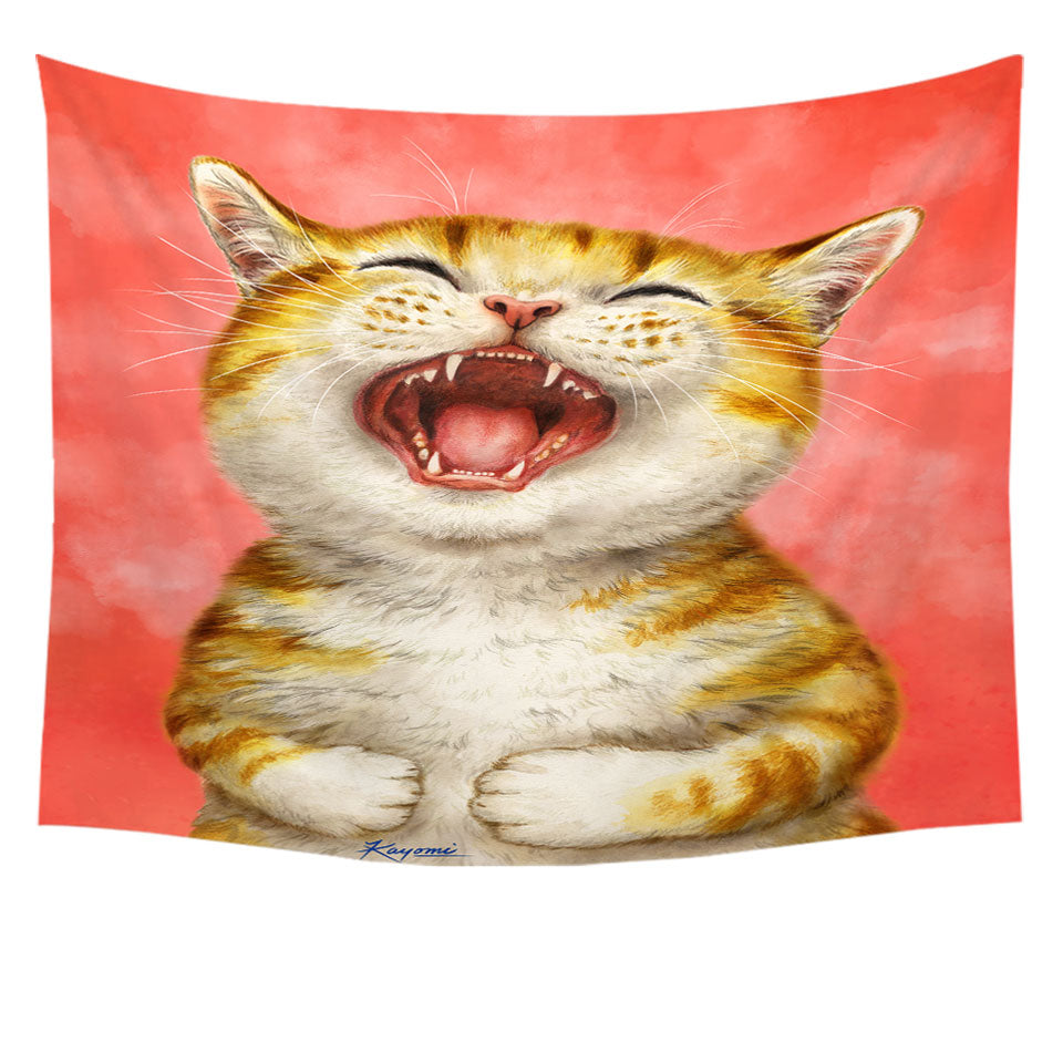 Happy Wall Decor Kitten Laughing Cute Ginger Cat
