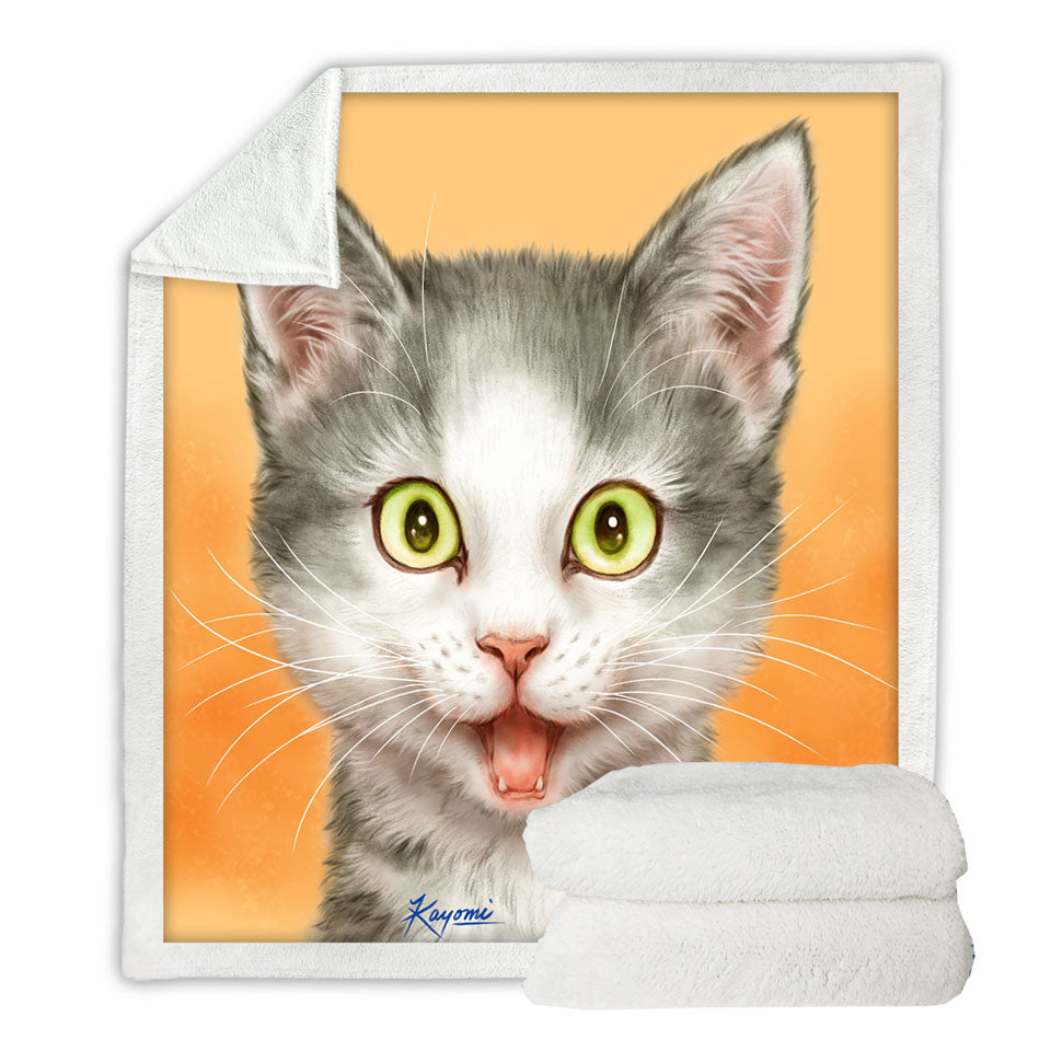 Happy and Joyful Grey Kitten over Orange Sherpa Blanket