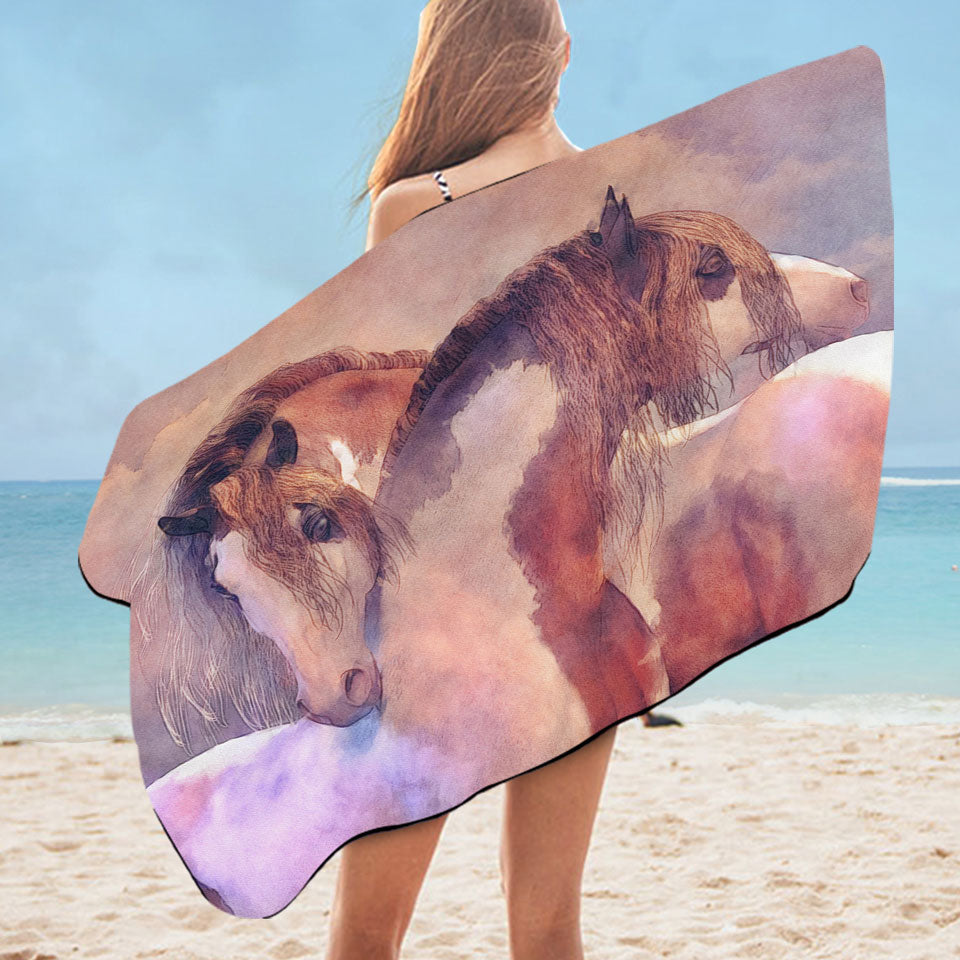 Harmony Beautiful Horses Art Microfiber Beach Towel