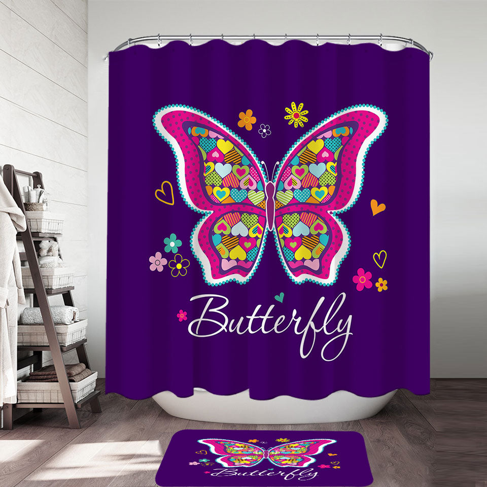 Heart Pattern Butterfly Beautiful Shower Curtains
