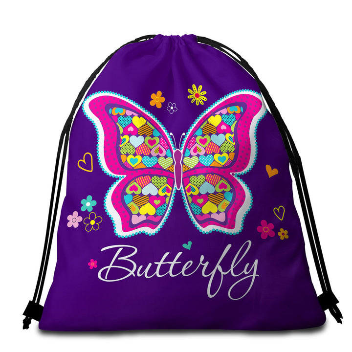 Heart Pattern Butterfly Packable Beach Towel