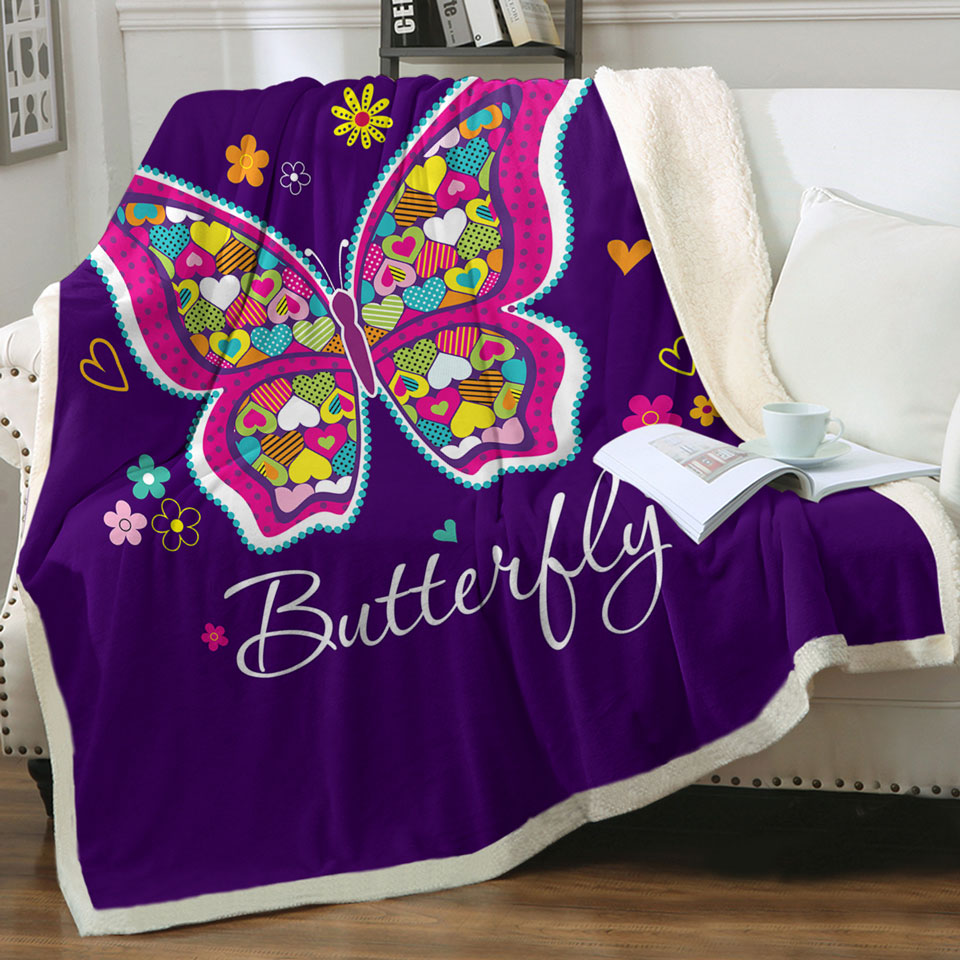 Heart Pattern Butterfly Throw Blanket