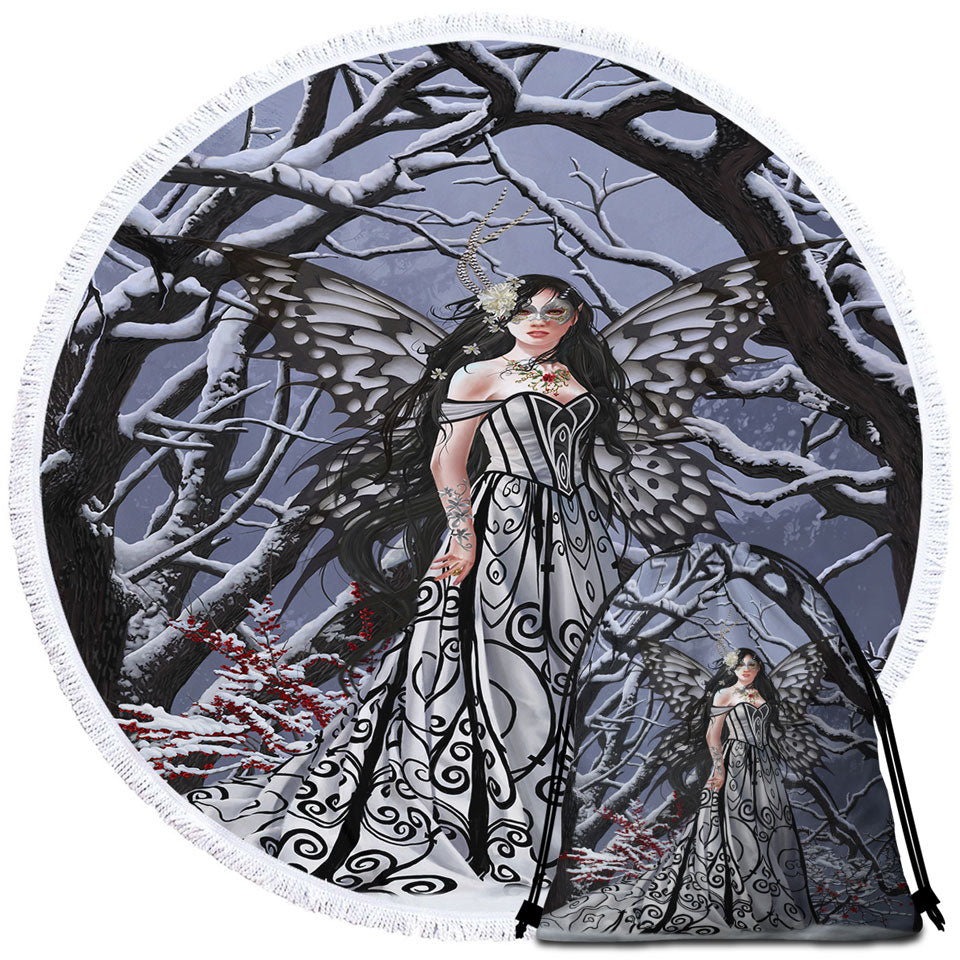 Heart of Ice Winter Forest Fairy Beach Towels