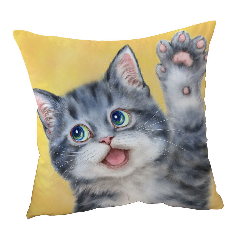 Hi Happy Cushion Cover Cute Grey Kitty Cat