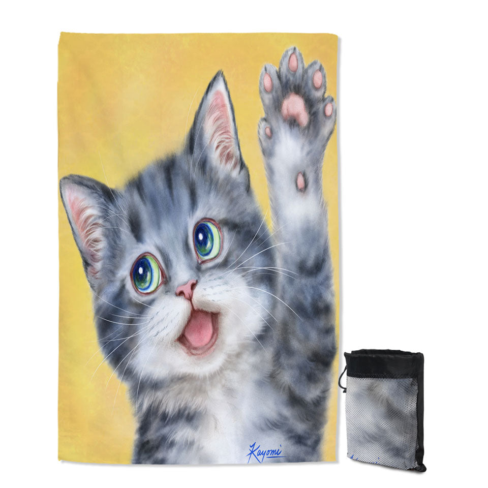 Hi Happy Microfiber Towels For Travel Cute Grey Kitty Cat