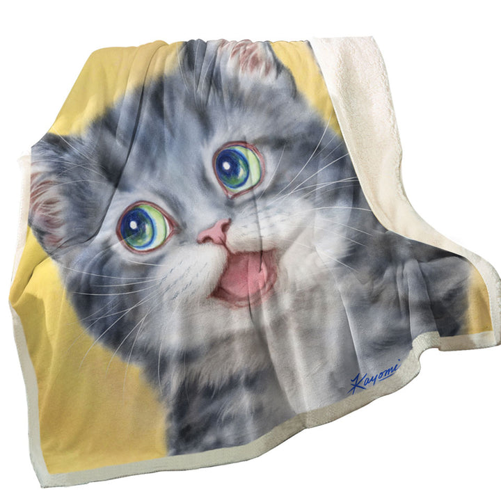 Hi Happy Sofa Blankets Cute Grey Kitty Cat