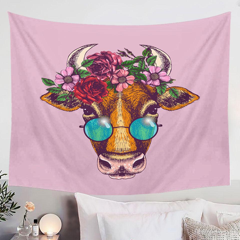 Hipster Cow Cool Wall Decor Tapestries