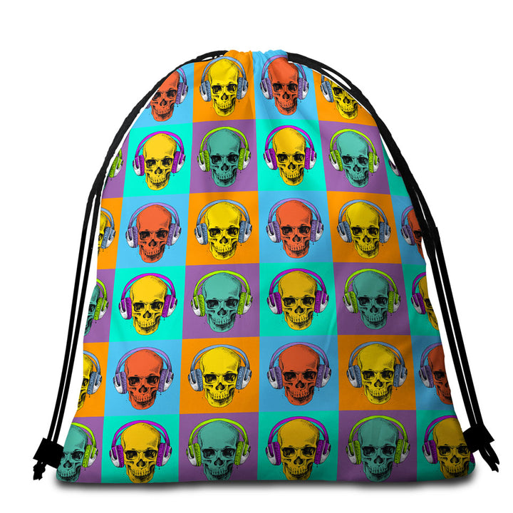 Hipster Skulls Beach Towel Bags