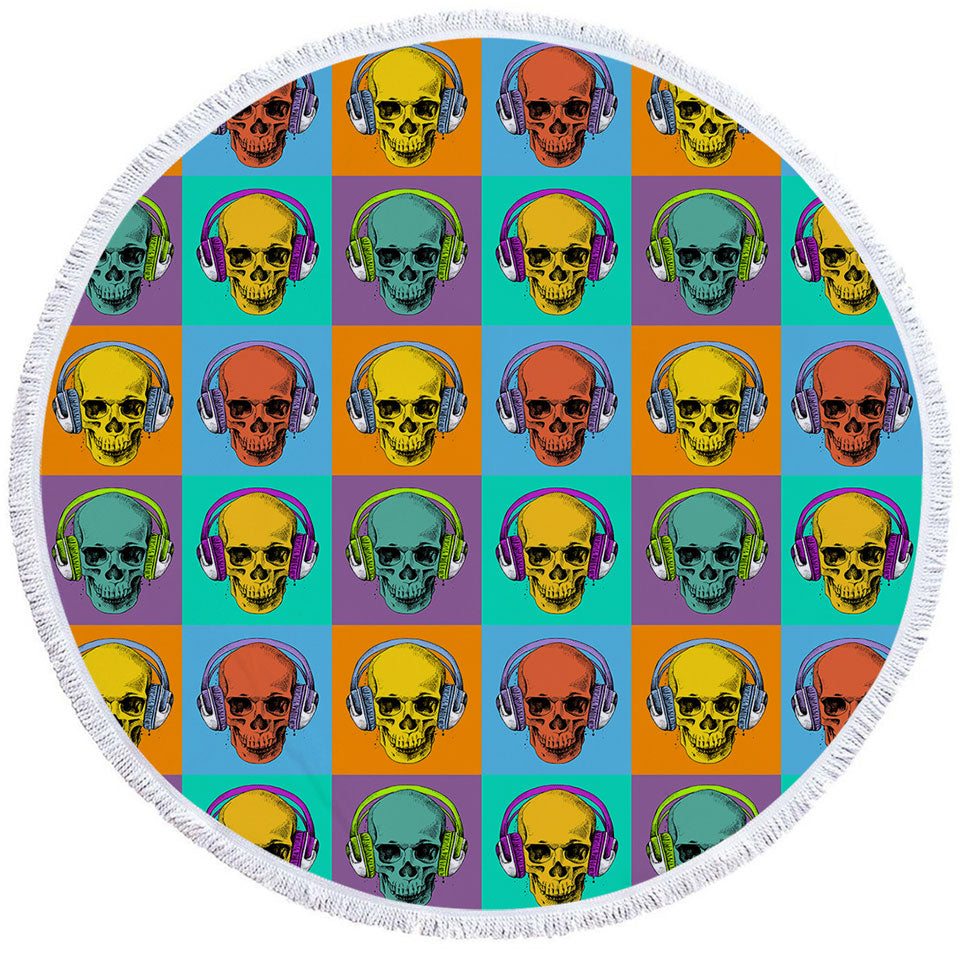 Hipster Skulls Round Beach Towel