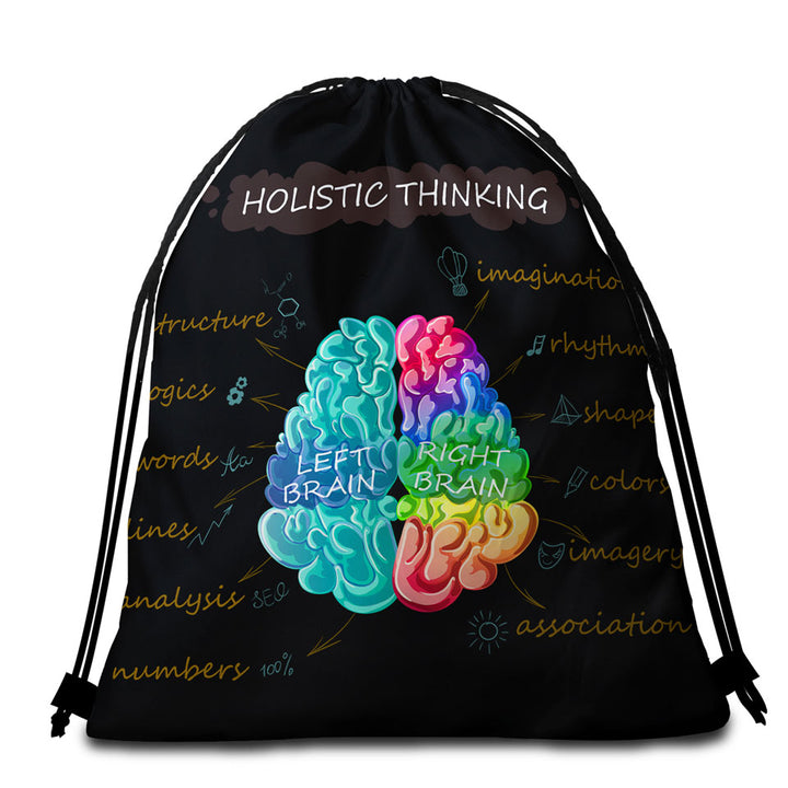 Holistic Thinking Colorful Brain Beach Towel Bags